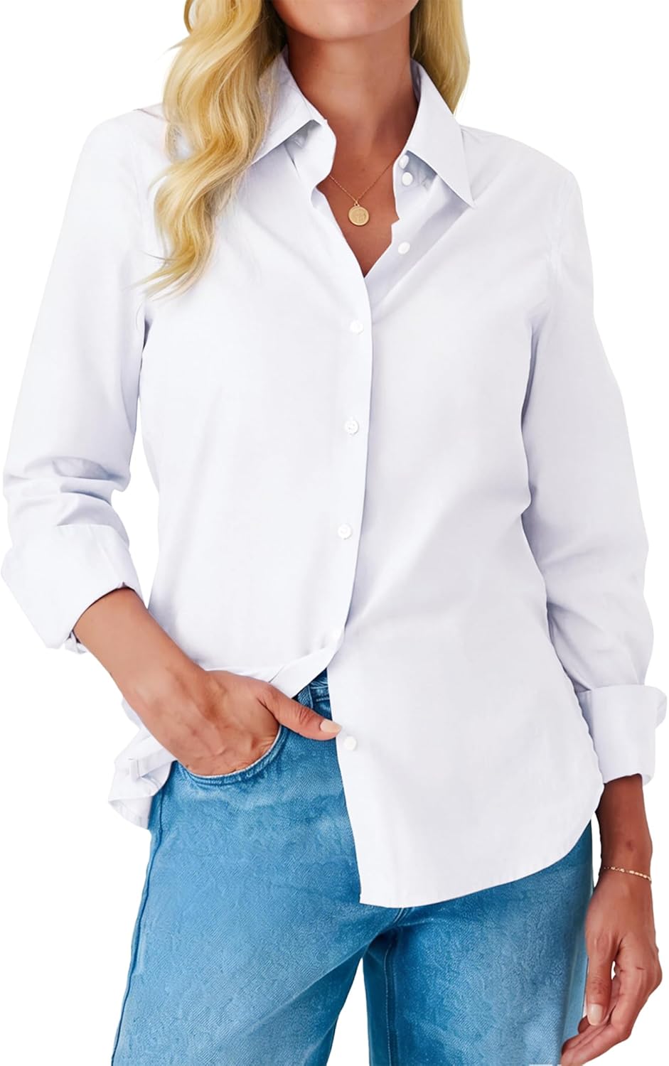Button Down Shirts for Women Dress Shirt Long Sleeve Wrinkle Free Collared Blouse Work Business Office Solid Tops