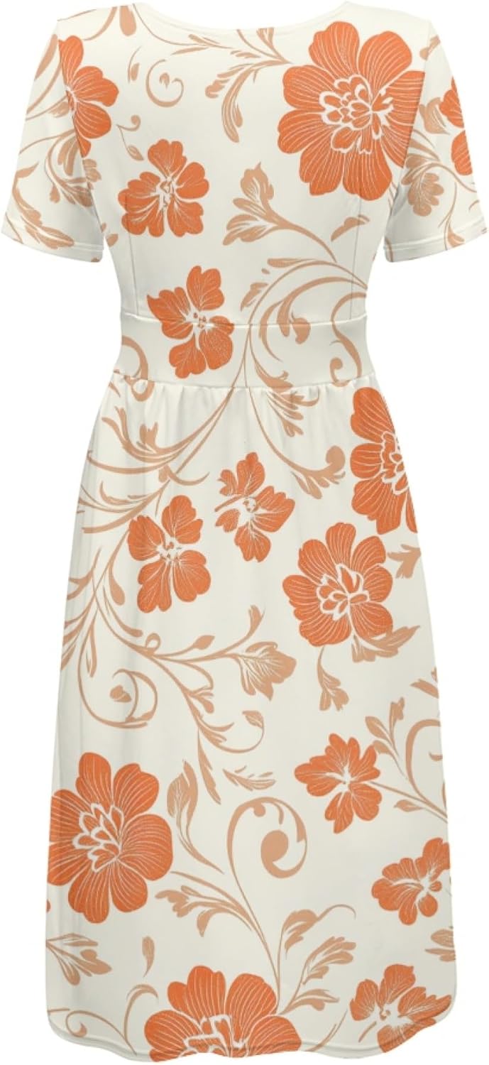Women 2025 Floral Print Dresses Short Sleeve V Neck Empire Waist Mini Casual Dress Swing Flowy Sun Dress - Image 4