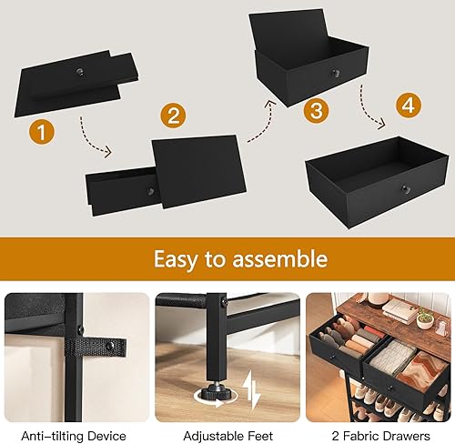 Vista 39 de usikey Zapatero, organizador de almacenamiento de zapatos de 5 niveles con 2 cajones, estante de zapatos de metal para 16-20 pares de zapatos, con 4