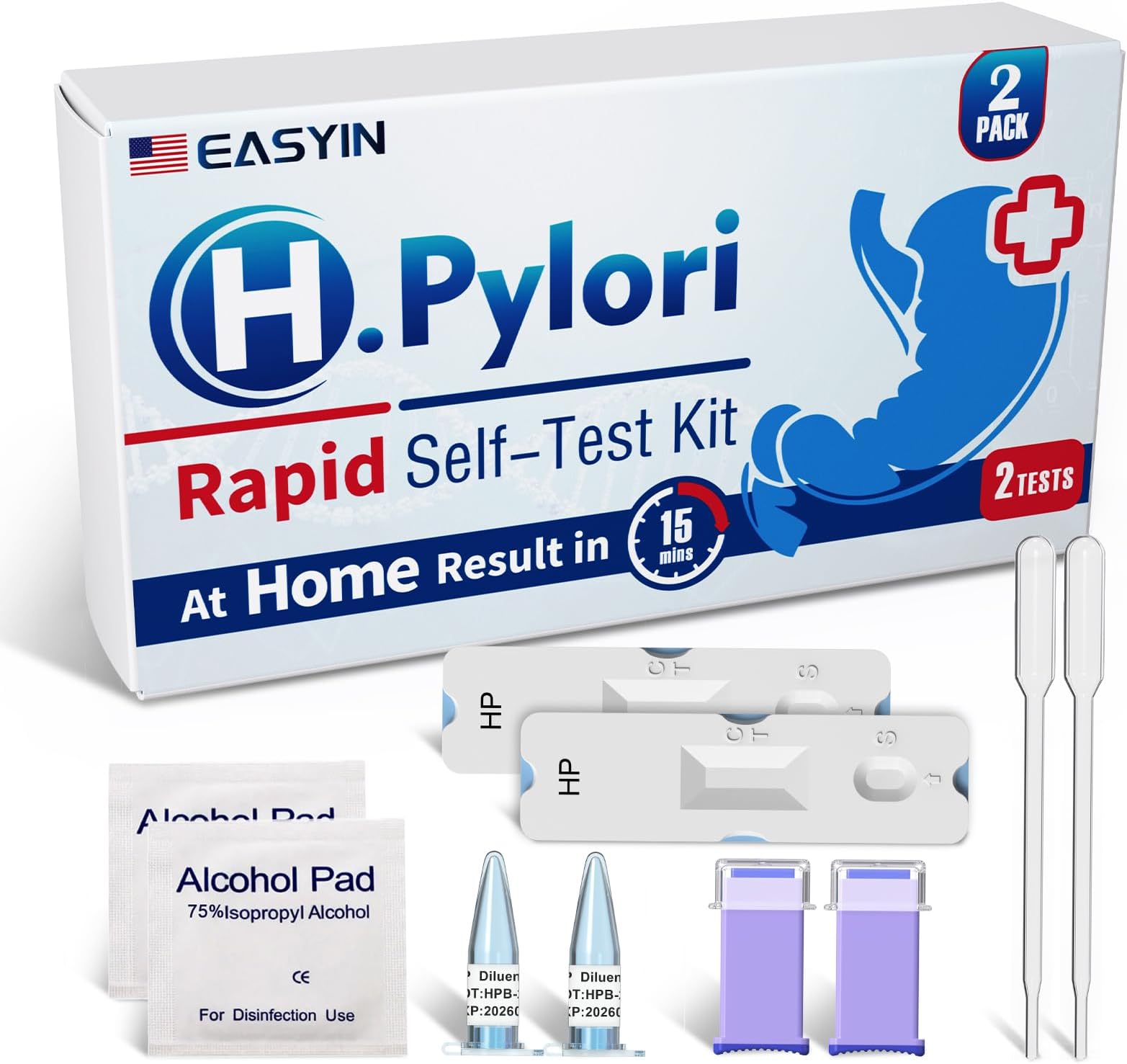H Pylori Test Kit: 2 Pack Helicobacter Pylori Test at Home Results in 10-15 Minutes - Fast & Highly Accurate, Easy to use & Read H-Pylori Test Kit (2)