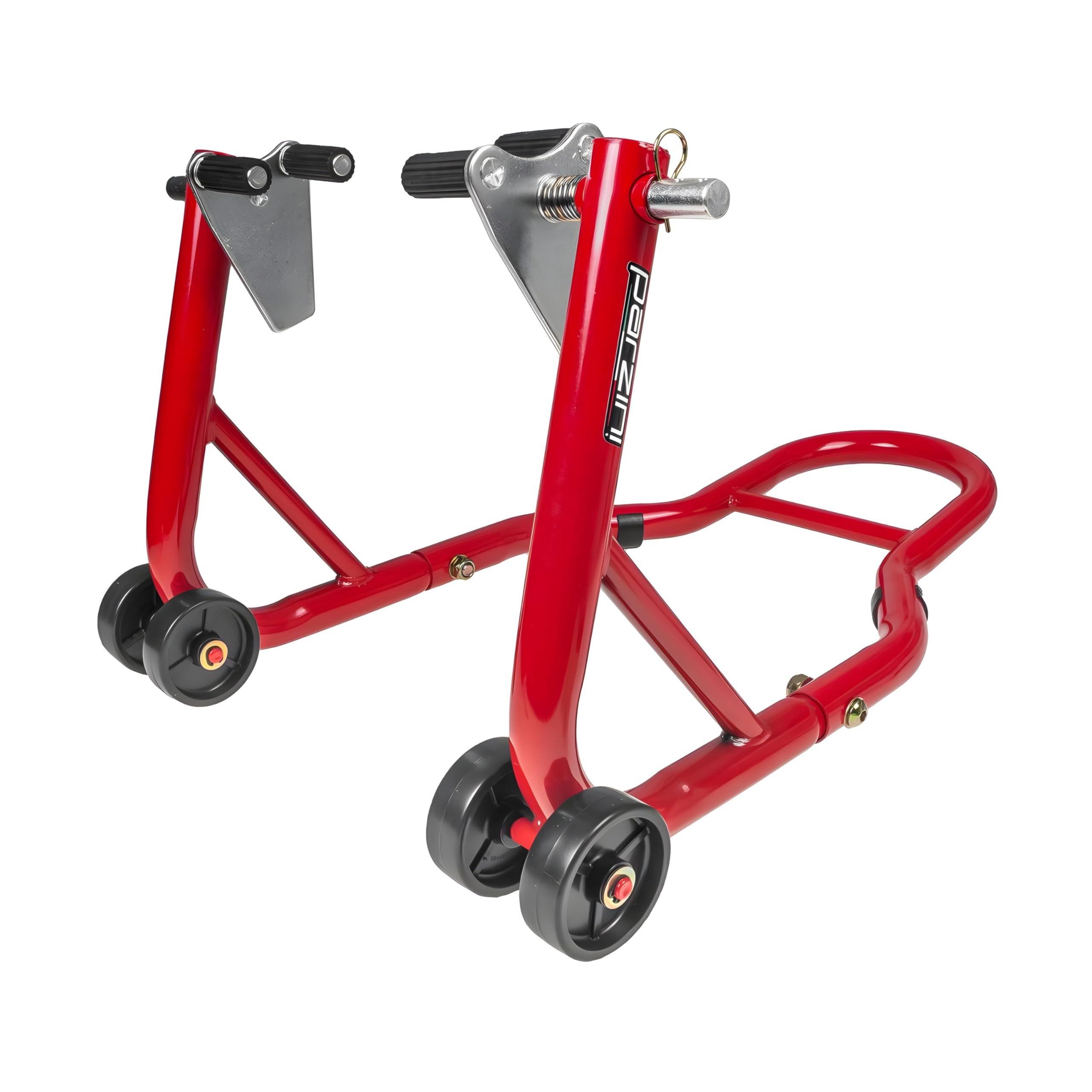 Motorradständer/Montageständer Set Vorne + Hinten Parzini Strada, rot mit gummierter und V- Aufnahme