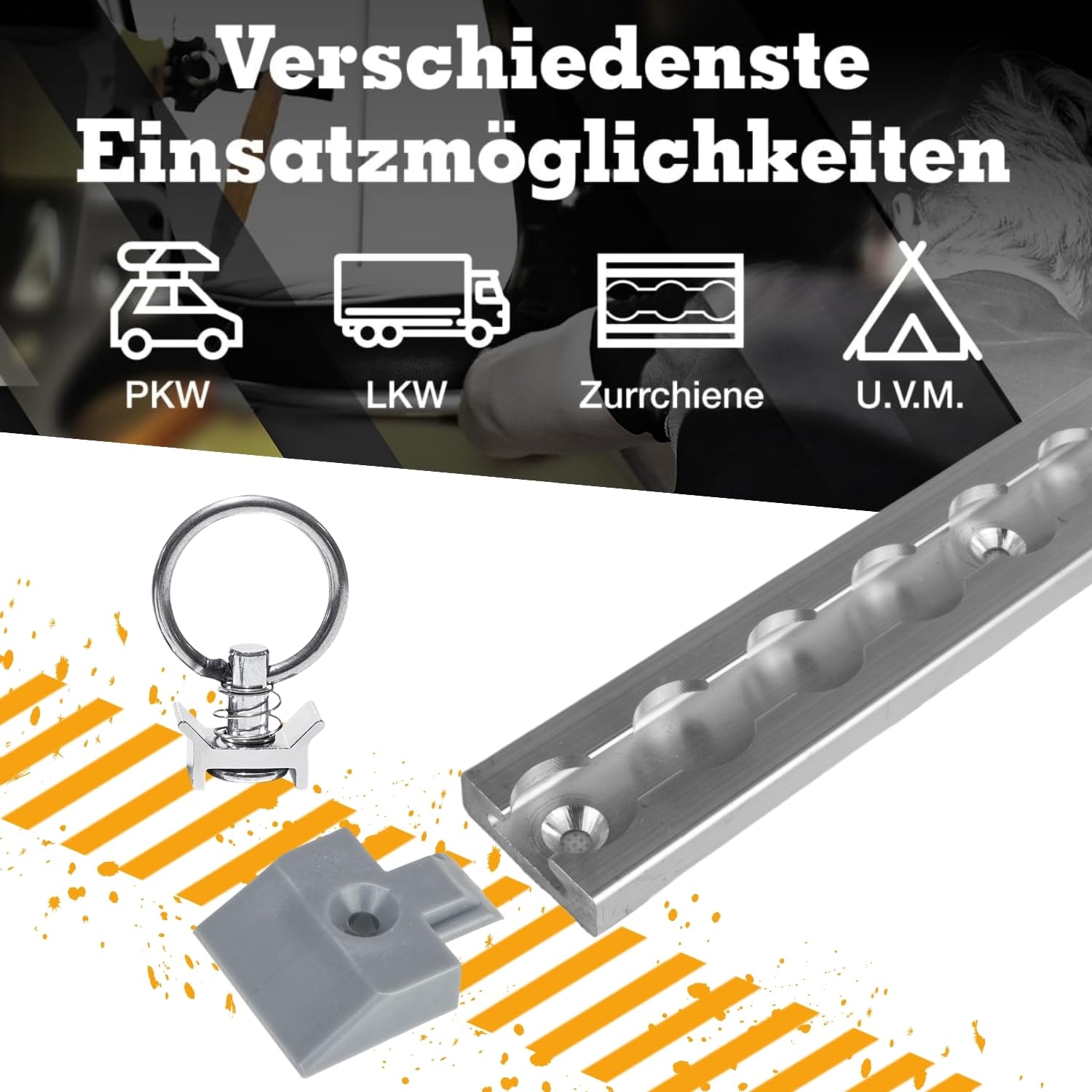 Safetytex Airlineschiene Set 4x1m Single Fitting Endkappen eckig | Starterset mit Zurrschienen Zubehör, 10 Fittings und 8 Kappen für sichere Ladungssicherung im Transportbereich