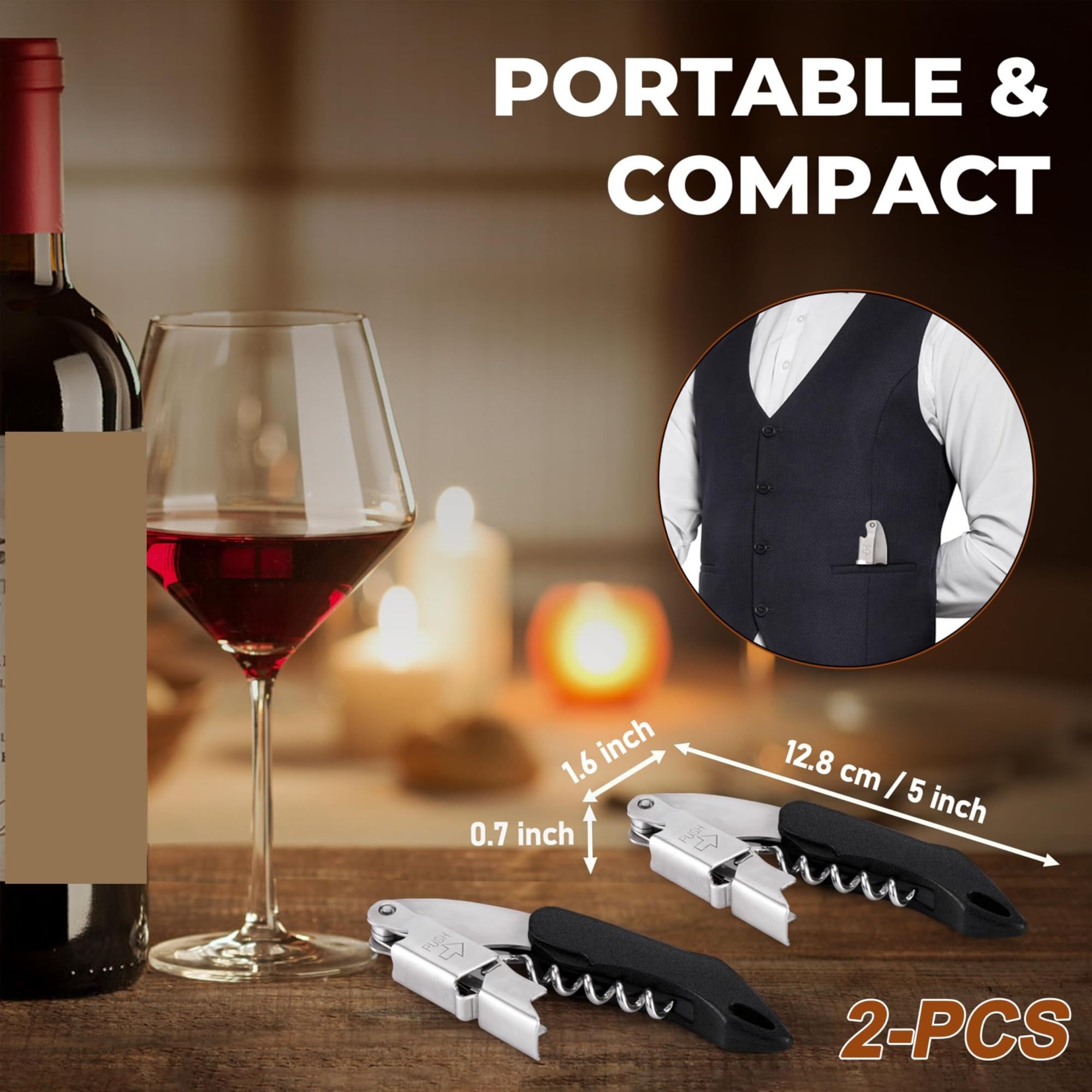 Abridores de Botellas, Abridor De Botellas Vino Resistente con Diseño Doble Bisagra For Camareros, Ideal For Fiestas Y Picnics Gadgets(2pc)