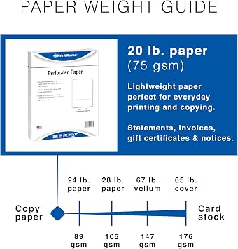PrintWorks Professional 3 Horizontal Perforated Paper 8.5 x 11 - Perfect For W-2, 1099, Statement Use - Made in the USA - 500 Sheets - 20 lb - Printer Compatible - White (04167)