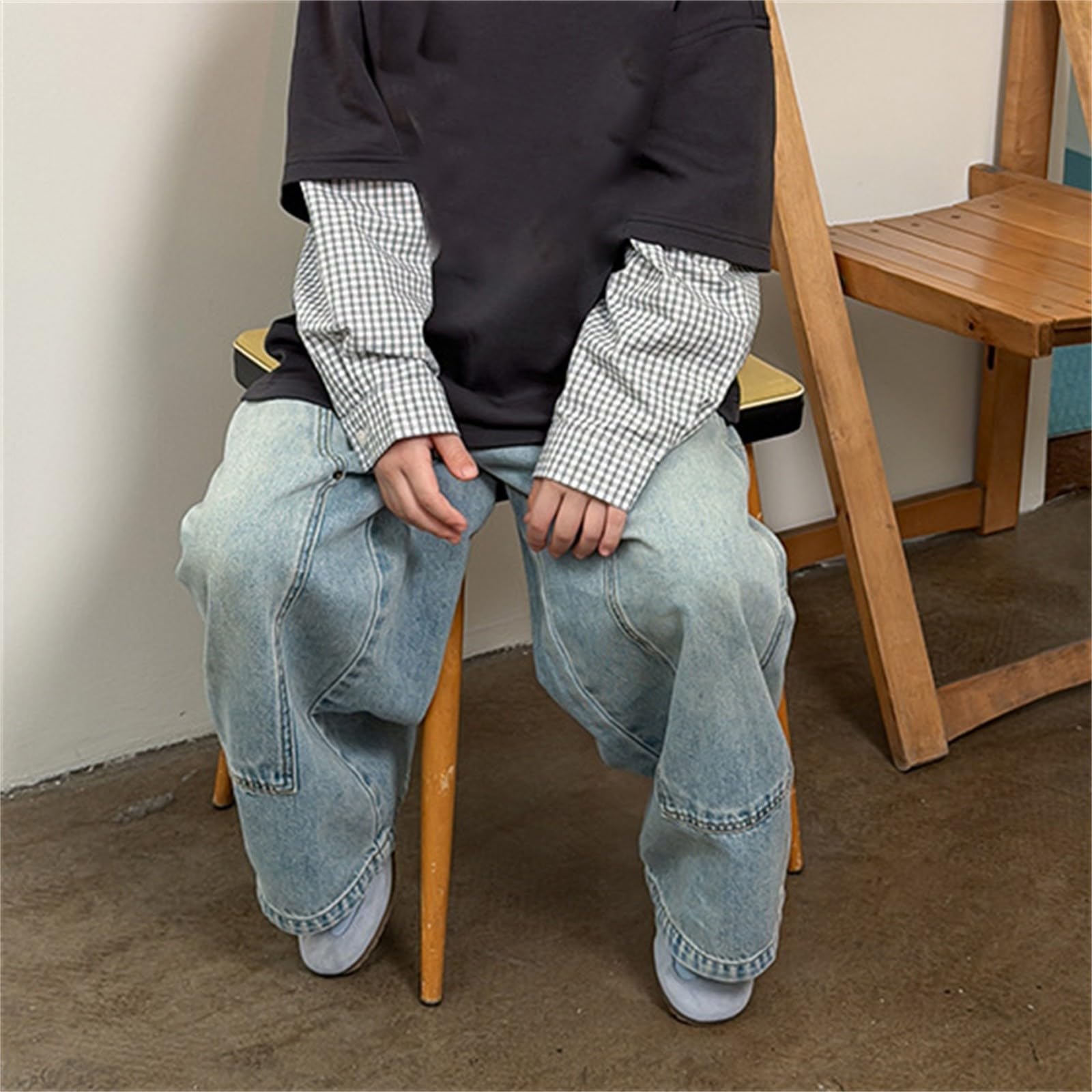 Jeans Baggy Jungen Cargohosen Geradem Bein Denim Hose Streetwear Retro Kinderhosen Loose Fit Hose Wide Leg Outdoor Freizeithose Teenager