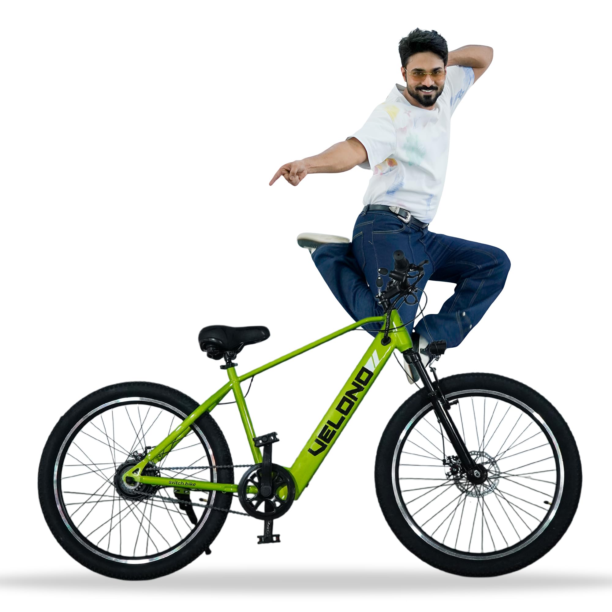 svitch electric bicycle Velono for Man and Woman | Battery: 7.8 AH LI-ION | Motor: 36V 250W | Headlight: 280LM | Head Light Used Shimano BAITRUNNER 6500 TRAVEL ESSENTIALS Color:Twill Grey/Rose Gold/Grey