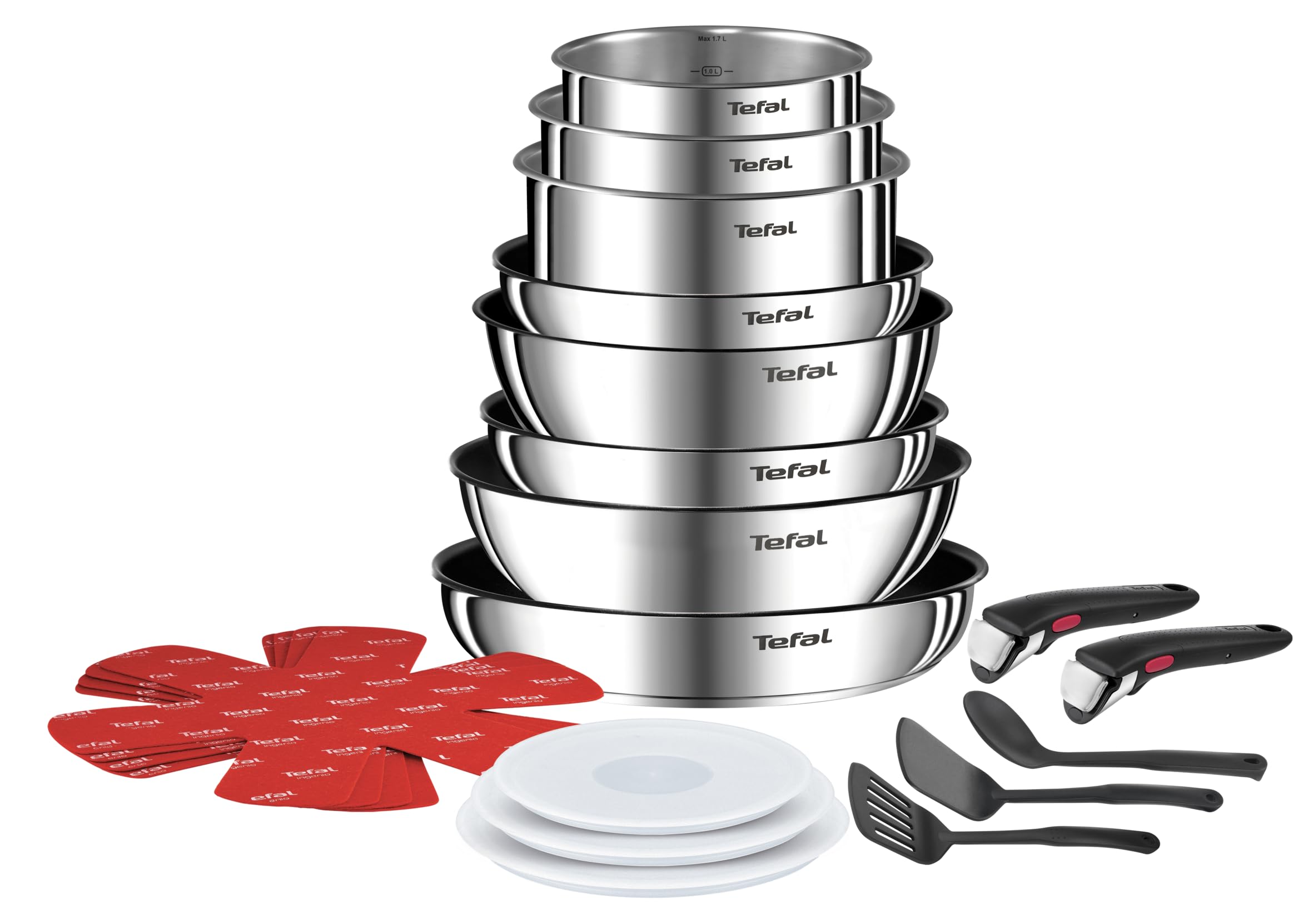 Tefal Ingenio Batterie de cuisine 20 pièces  Poêles  Casseroles  2 poignées amovibles  Induction  Revêtement antiadhésif  Empilable  Compatible lave-vaisselle  Emotion L897SK04