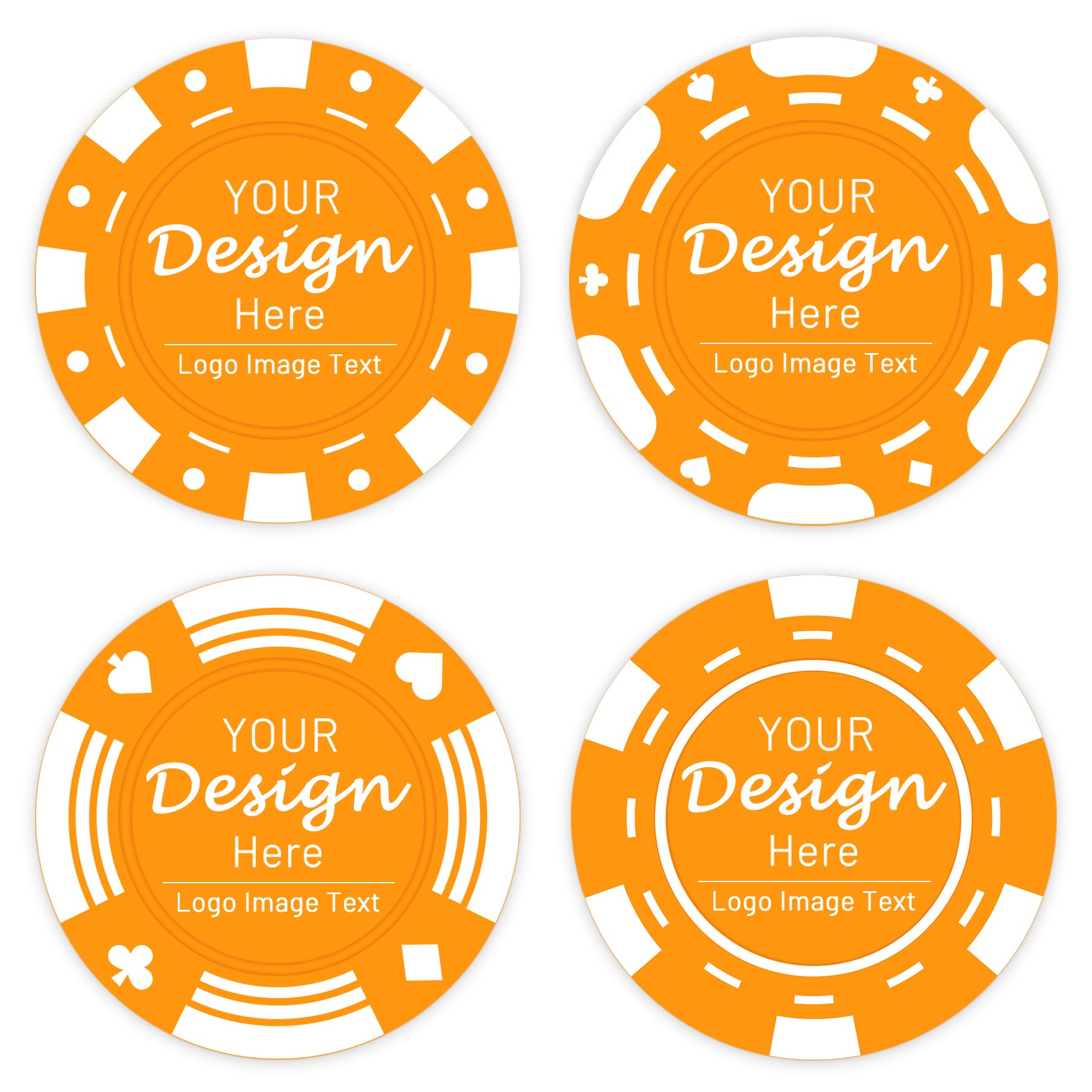 Shueewago 100 Personalized Poker Chips Customized with Your Photo, Logo or Image, Double Sided Full Color Print, Round Drink Tokens for Wedding, Birthday Party and Bar Exchange (Orange)