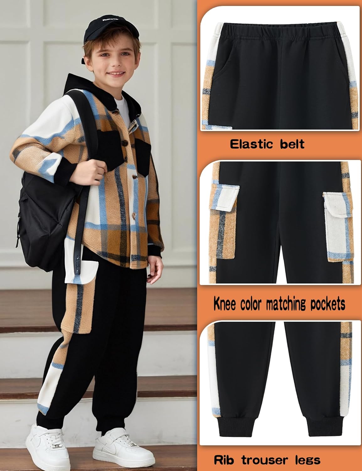 Boy Clothes Flannel Plaid Shirt Tops Pants Set Hoodie Sweatsuit+White T-shirt 3Pcs for Fall Winter Spring Outfits - Image 7