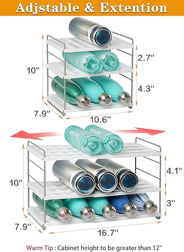 Miniatura 3 de Organizador de botellas de agua para gabinete, estante expandible para botellas de agua, almacenamiento de vasos ajustables para organización de