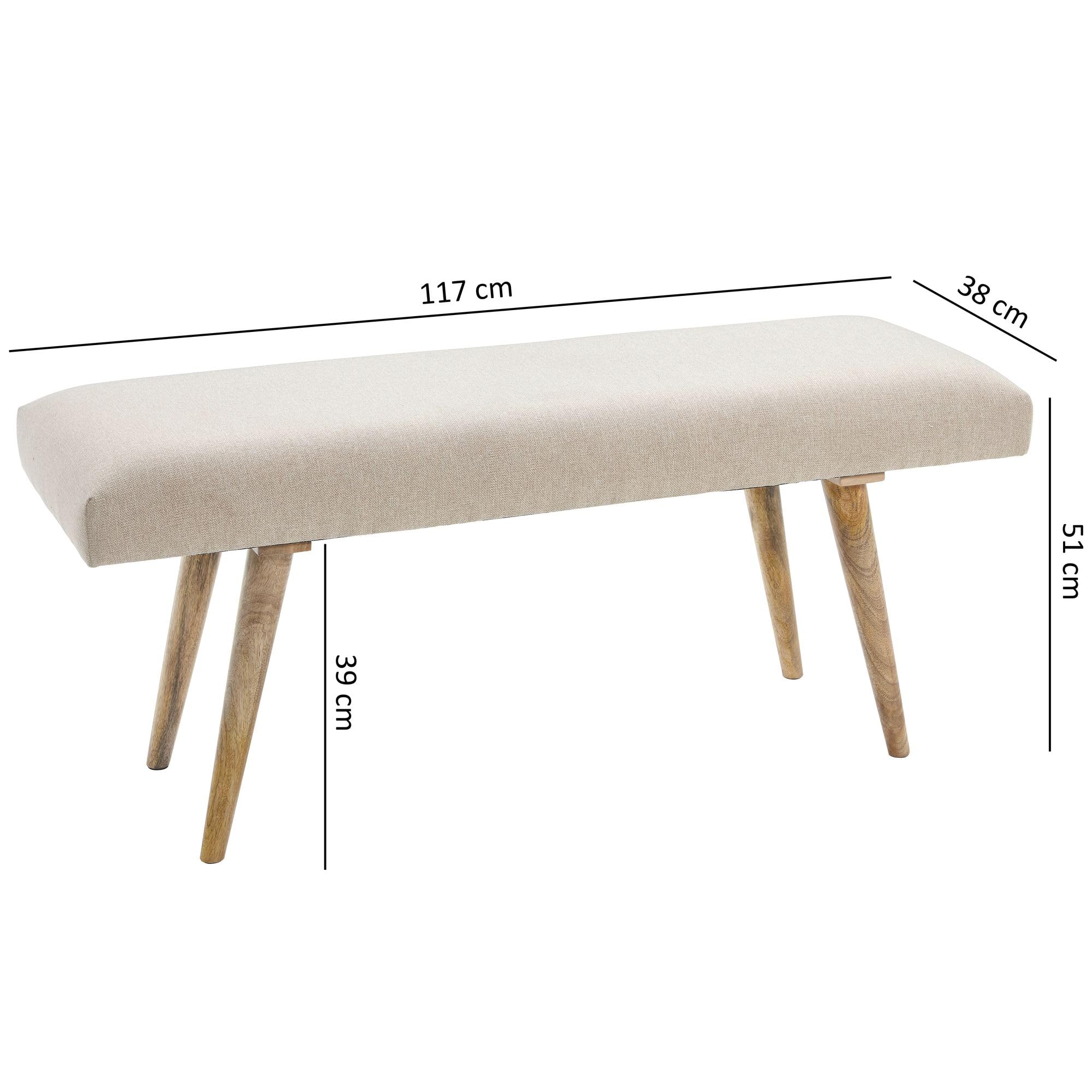 FineBuy Banc Cuir Véritable Bois Massif Mangue Marron Noir 128 x 51 x