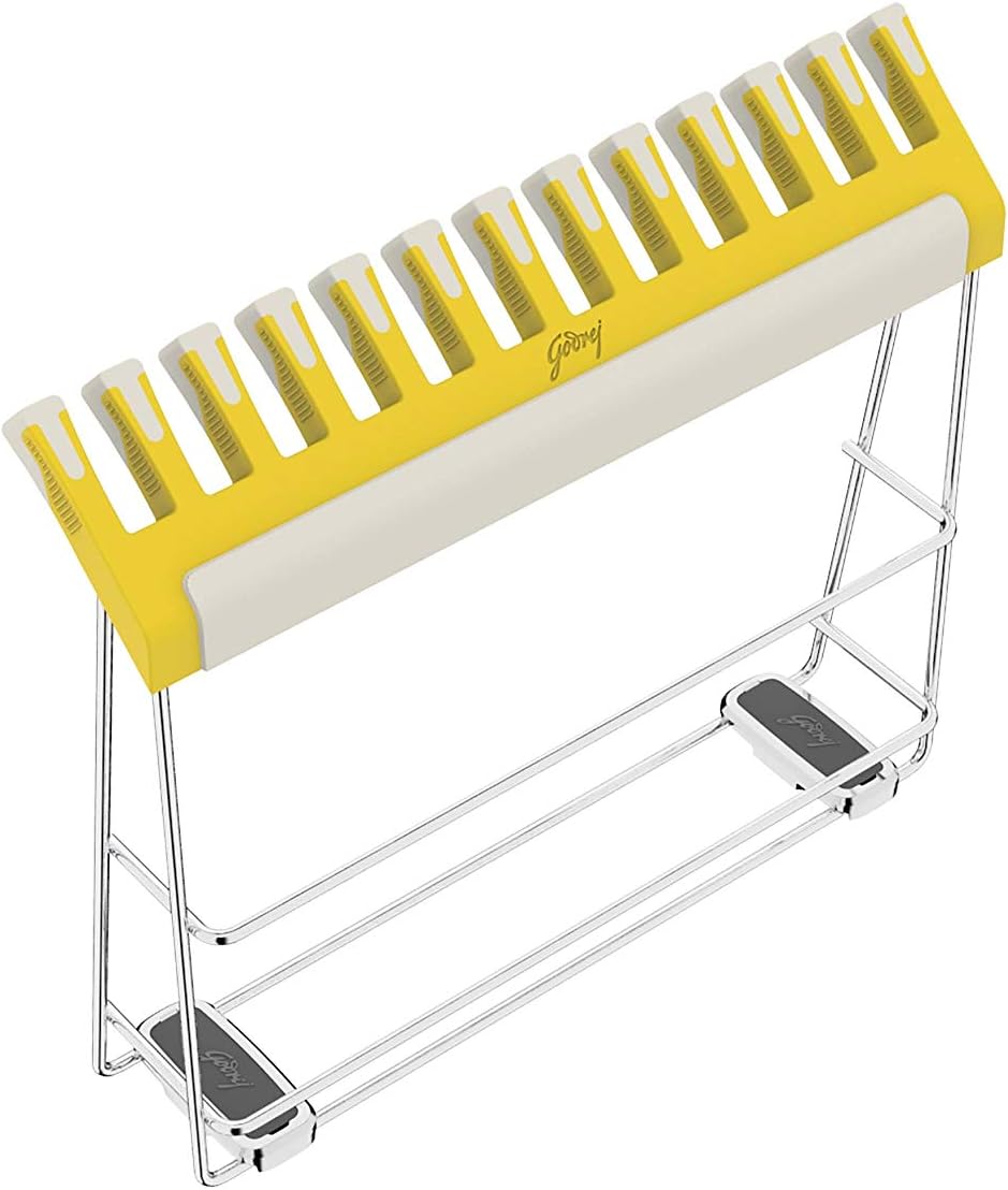 Godrej Locking Solutions and Systems Universal Fry Pan Organizer 480 mm for Ergo, Matt Grey + Matt Yellow + Chrome Finish, Standard (3158)