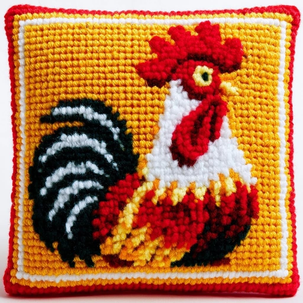 Taxpy DIY Latch Hook Pillow Kit Rooster 17X17 Inch