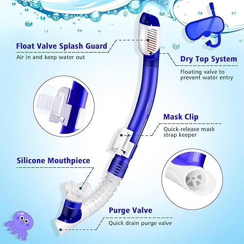 Miniatura 4 de Juego de esnórquel para niños, juego de máscara de esnórquel seca completa para adultos, protección antivaho, unisex, vista panorámica HD, equipo de