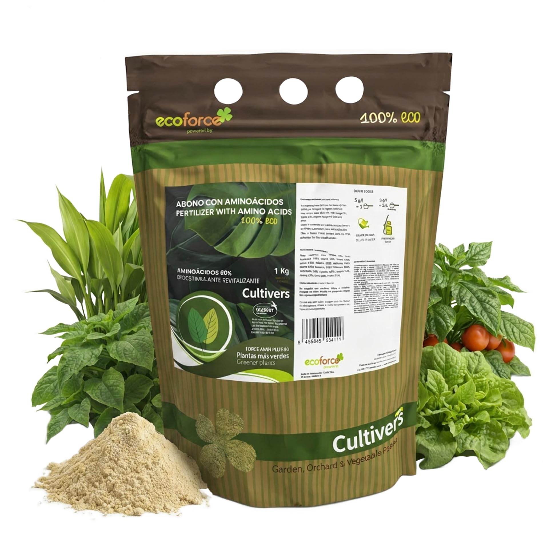 CULTIVERS Abono Aminoácidos 80% 1 kg Ecológico Fertilizante Plantas Huerto y Jardín