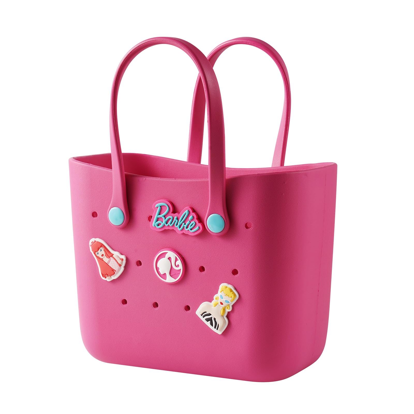 MINISO Barbie Tote Bag, Reusable Small Rubber Waterproof Bag, Cute Design Practical And Portable Handbag for Work Travel (ROSE)