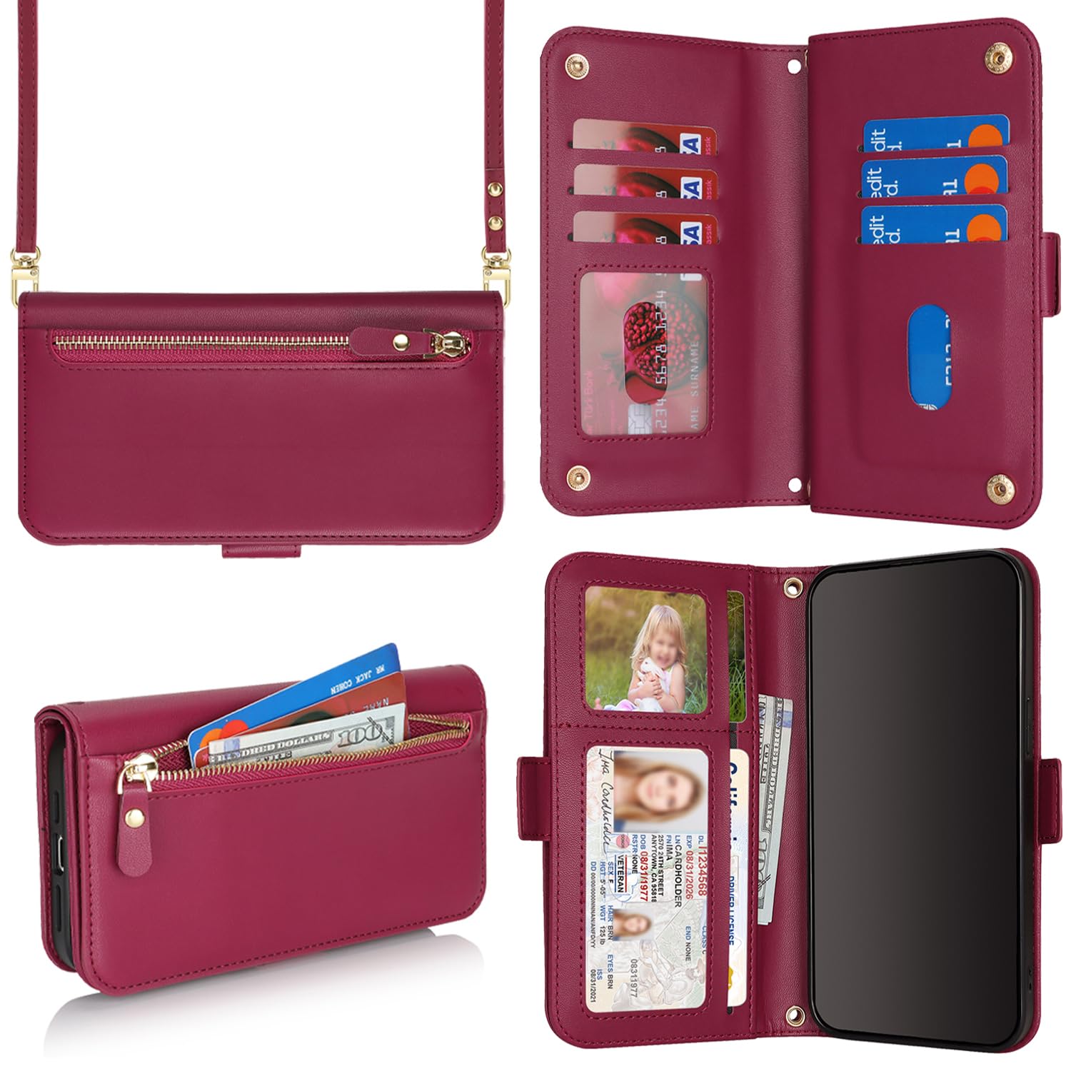 SunYoo for iPhone 13 Pro Max Wallet Case for Women,for iPhone 12 Pro Max Case with Strap Crossbody Lanyard,PU Leather Shockproof Card Holder Stand