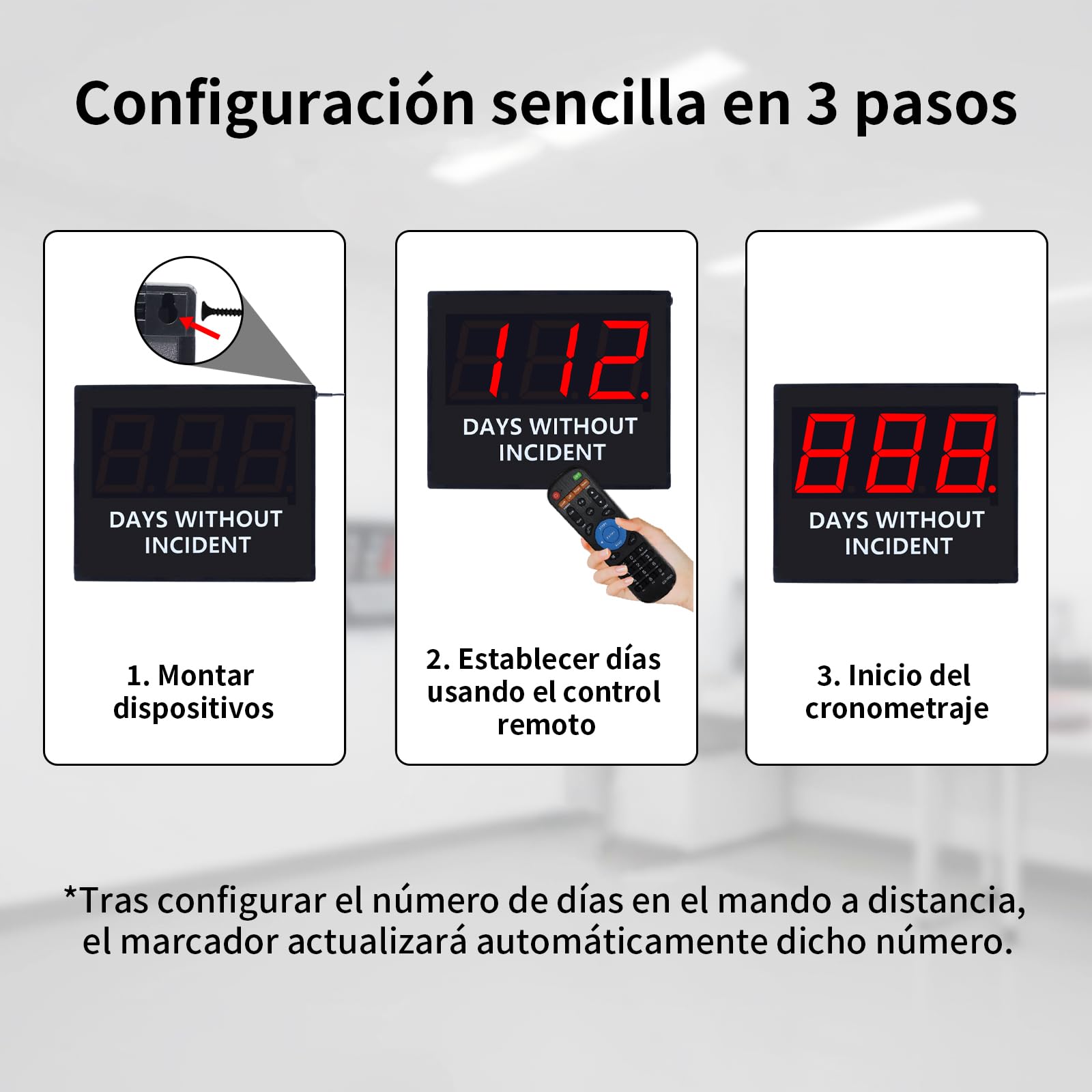 Marcador digital de seguridad (31,5 x 26 cm) – Días sin accidentes – Indicador electrónico de seguridad laboral para montaje en pared – Rastreador de estadísticas de accidentes para fábrica, oficina