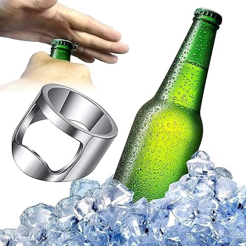 Vista 4 de VQYSKO Anillo abridor de botellas, herramienta de barra de cerveza, creativa, versátil, de acero inoxidable, anillo de fiesta, tamaño 6 a 12