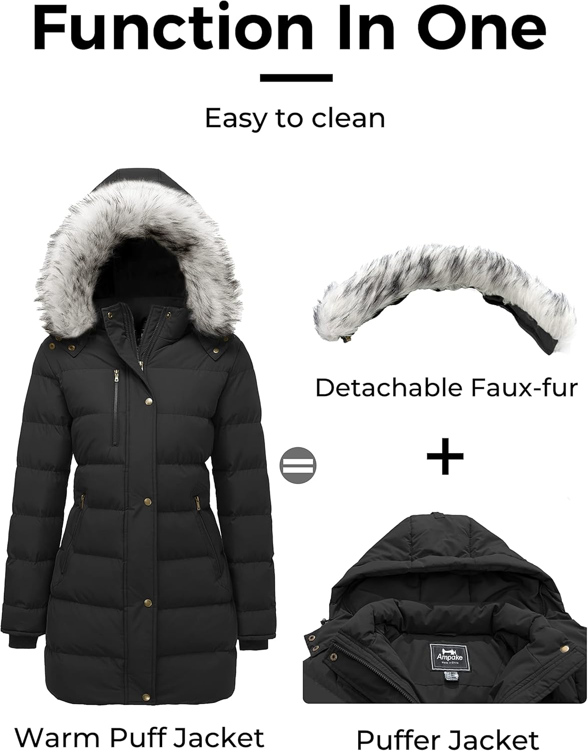 Women's Winter Warm Puffer Coat Parka Jacket with Faux Fur Removable Hood - Image 5