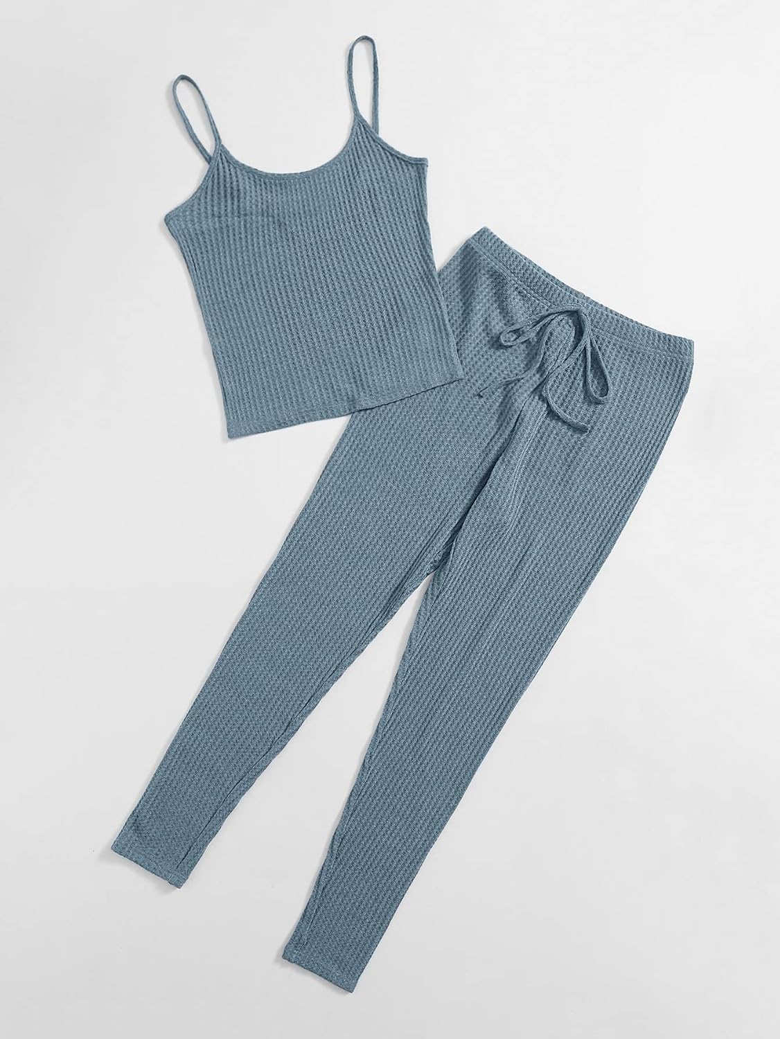 MCTEST Knit Cami Top & Knot Waist Leggings Set (Color : Cadet Blue, Size : Large)