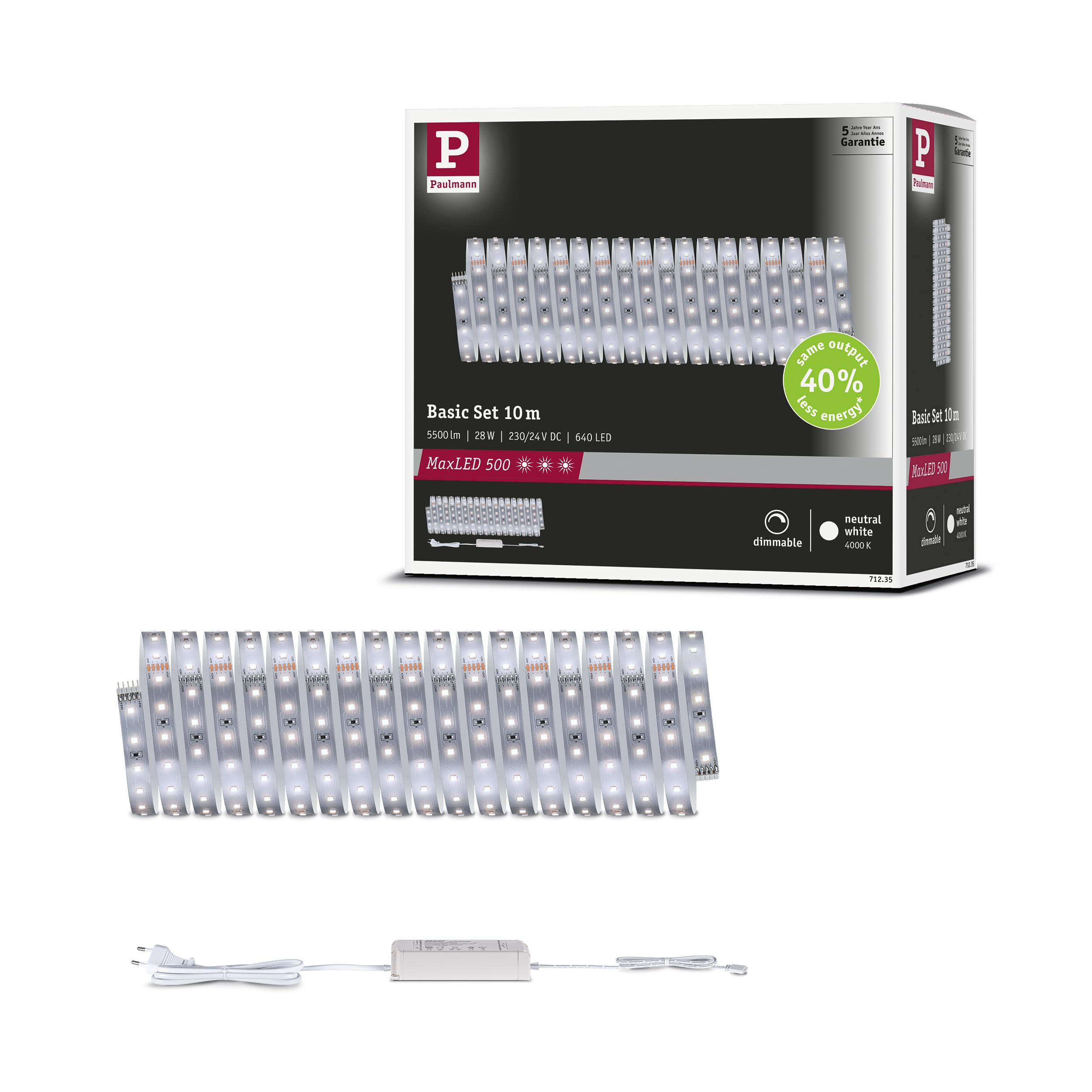 Paulmann MaxLED 500 LED Strip Basisset 10m Neutralweiß 28W 550lm/m 4000K 40VA 71235