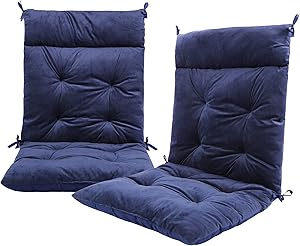 CAMPMOON Outdoor Patio Chair Cushion Pad with High Back Set of 2, Soft Thicken Wooden Rocking Chair Cushions Indoor Outdoor with Straps, Navy Blue