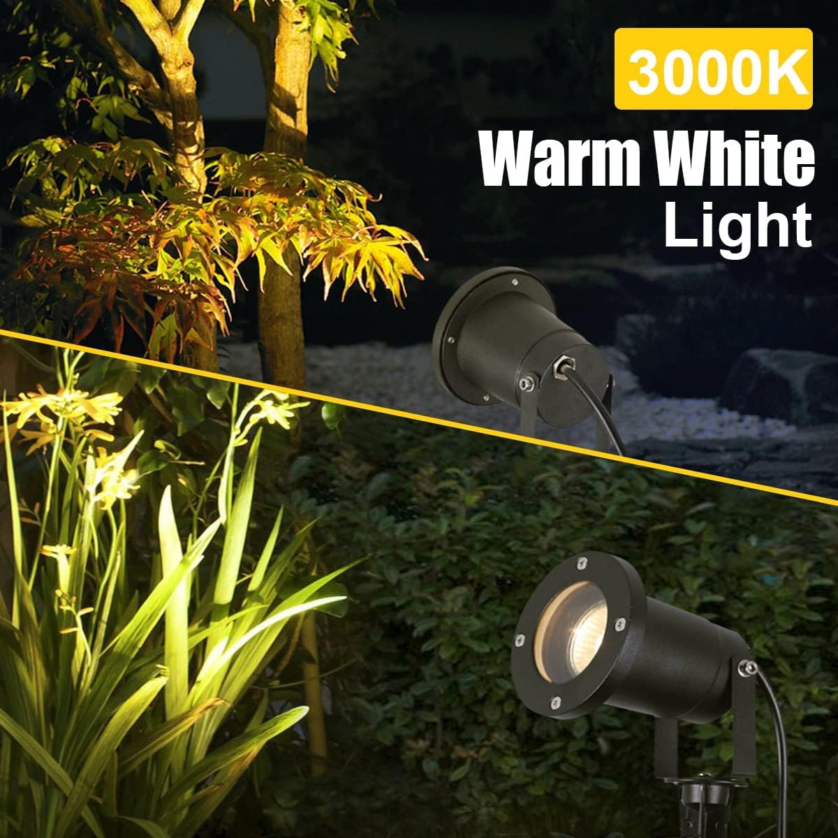 OMSEN Gartenstrahler mit Erdspieß GU10 7W Warmweiß 230V, Robuste IP67 Wasserdicht Gartenleuchte, Austauschbare GU10 Leuchtmittel, Gartenbeleuchtung mit Strom für Außen Garten Hof Rasen Baum, 4er set