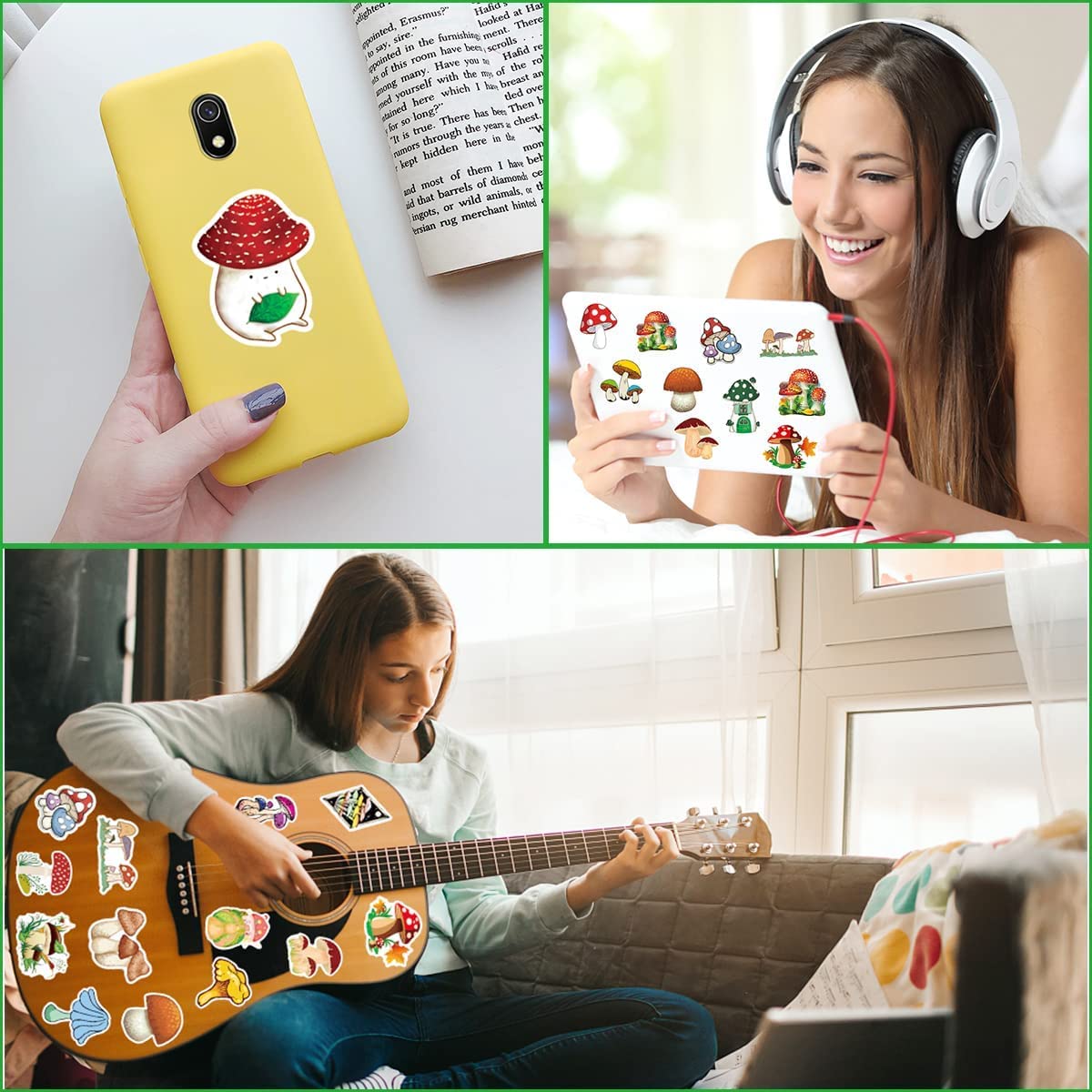 Fungo Carino Adesivi, 100 Pezzi Impermeabile in Vinile Kawaii Adesivi per Laptop, Skateboard, Bottiglia D'acqua