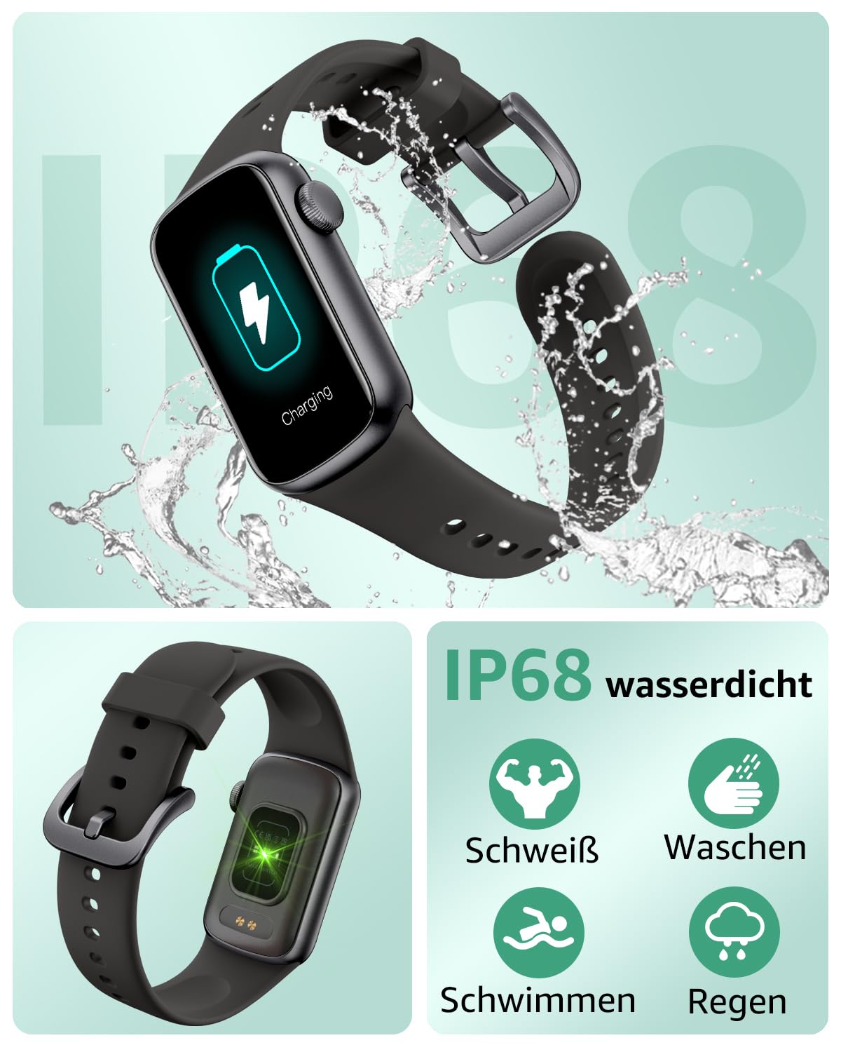 Fitness Tracker, 1,47 Zoll HD-Display Fitnessuhr mit 137+ Sportmodi, Smart Watch mit Schlafmonitor Schrittzähler, IP68 Wasserdicht Fitnessuhr für Damen Herren Black