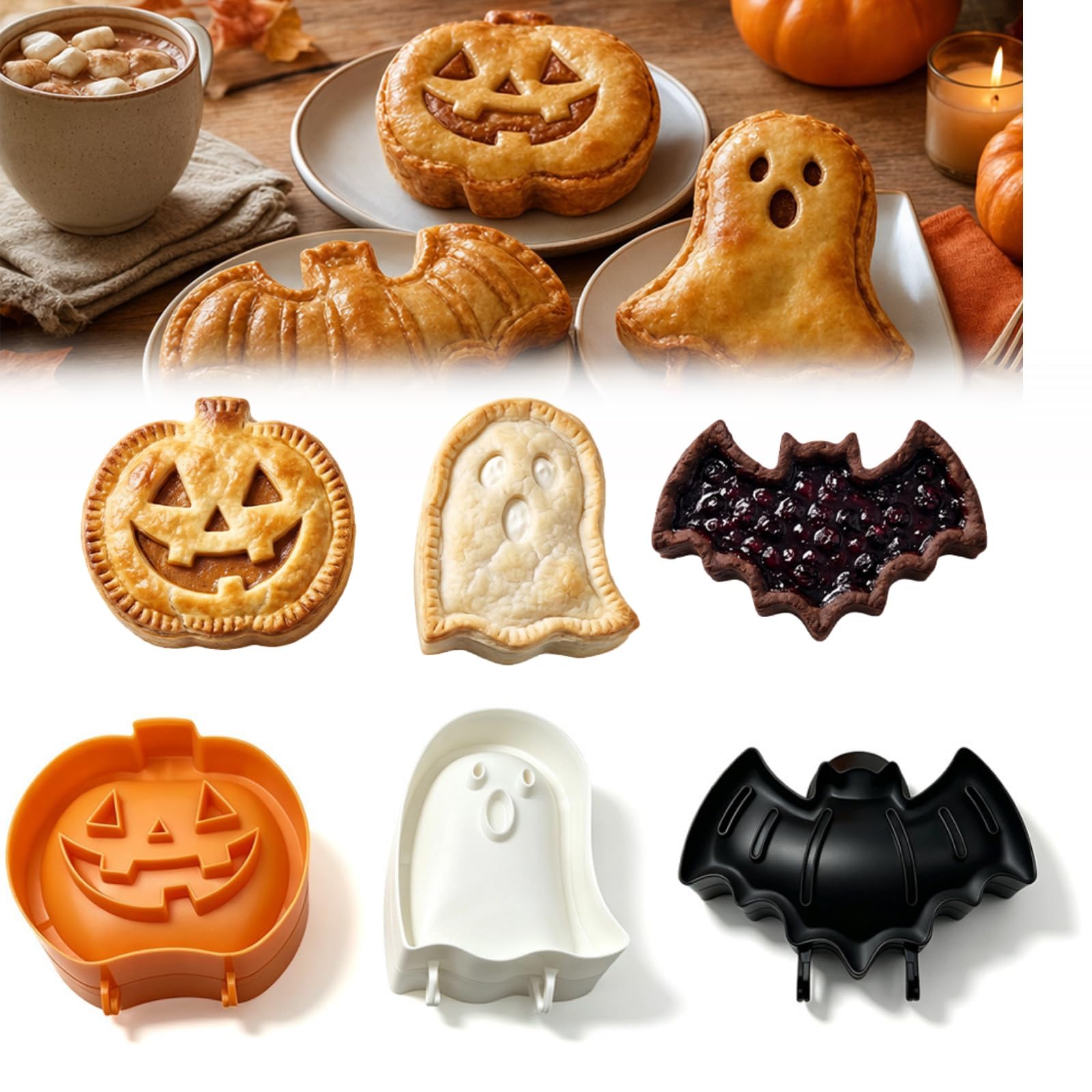 Halloween Hand Pie Molds, Holiday Hand Pie Maker Mould Kit, One Press Cutting, Mini Pies Moulds for Baking, Reusable Embossed Baking Moulds for Holiday Desserts Supplies-3 Pcs