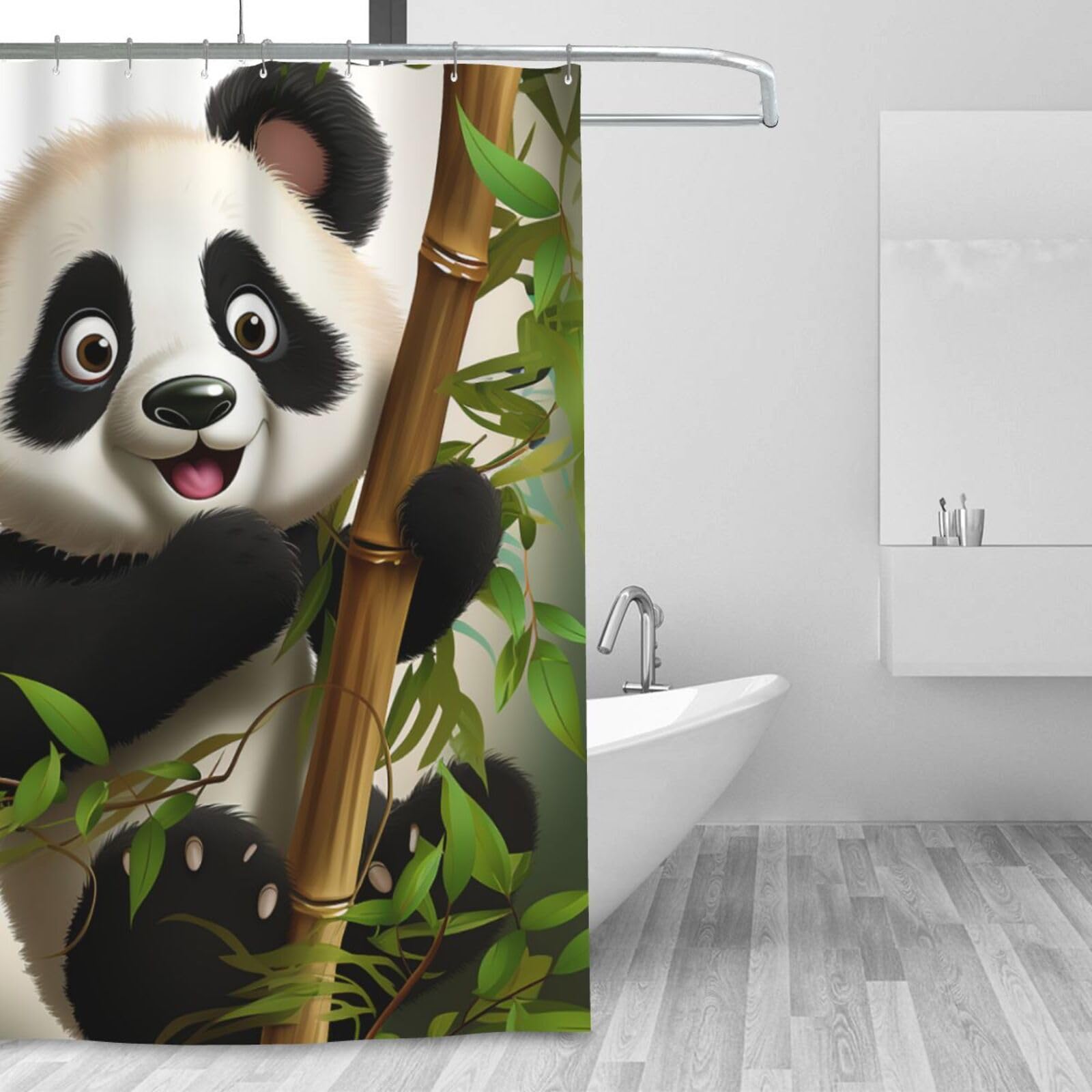 Rideau de douche lavable anti-glissade au sol en tissu imperméable panda bambou 183 x 183 cm