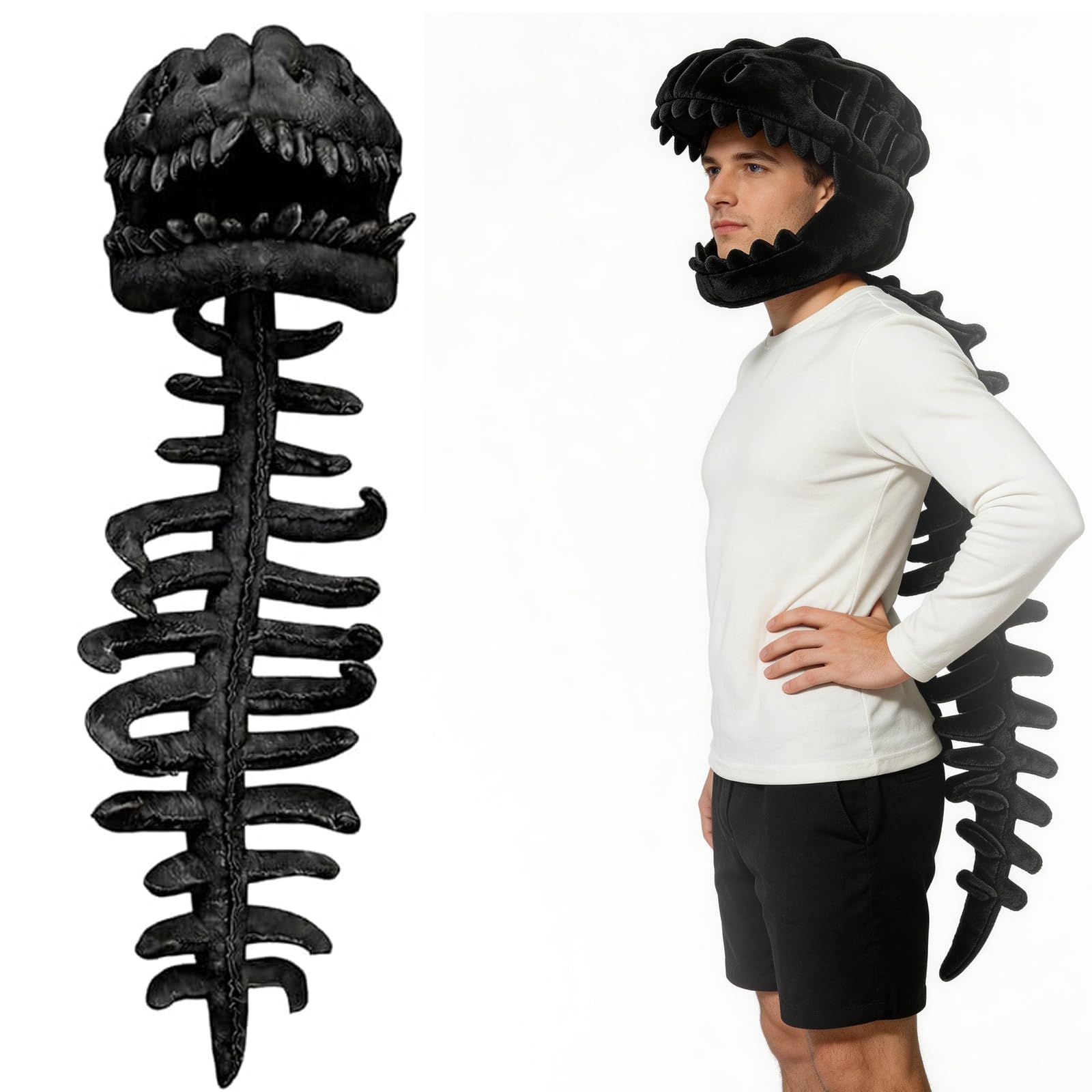 Dacnod 3D Dinosaur Skeleton Costume for Adult Realistic Dino Headgear Hat for Halloween Cosplay Party
