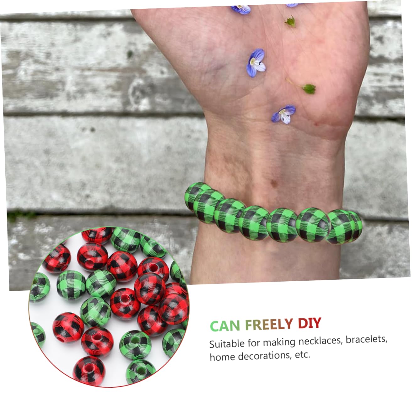 Housoutil 160 Piezas Cuentas de Madera para Manualidades DIY Accesorios para Collares y Pulseras Cuentas Decorativas Rojo y Verde Kit Creativo para Joyería