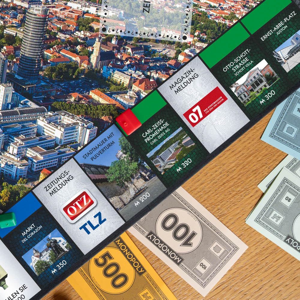 Monopoly JENA Einzelstück – Städte-Edition Brettspiel mit Jentower, Wagnergasse & Fuchsturm – Familienspiel & Souvenir für JENA-Fans – Geschenkidee für Studierende & Sammler – ab 8 Jahren