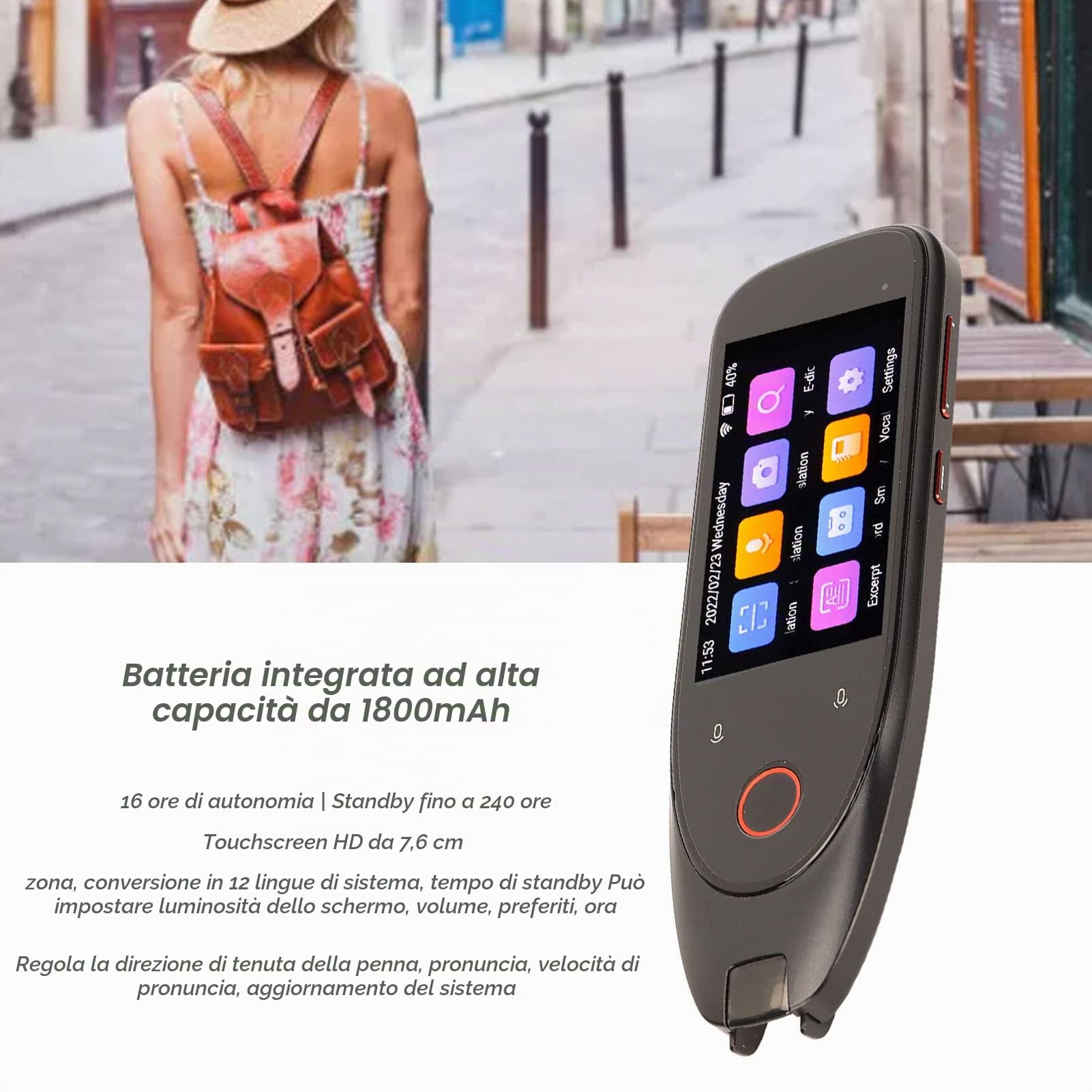 Pocketalk Language Translator 112 Lingue OCR Pen Scanner e Reader, Reader Pen per Viaggi All'estero, Supporto per Traduzione di Foto Offline Online, Registrazione, Dizionario Elettronico, Estratto di