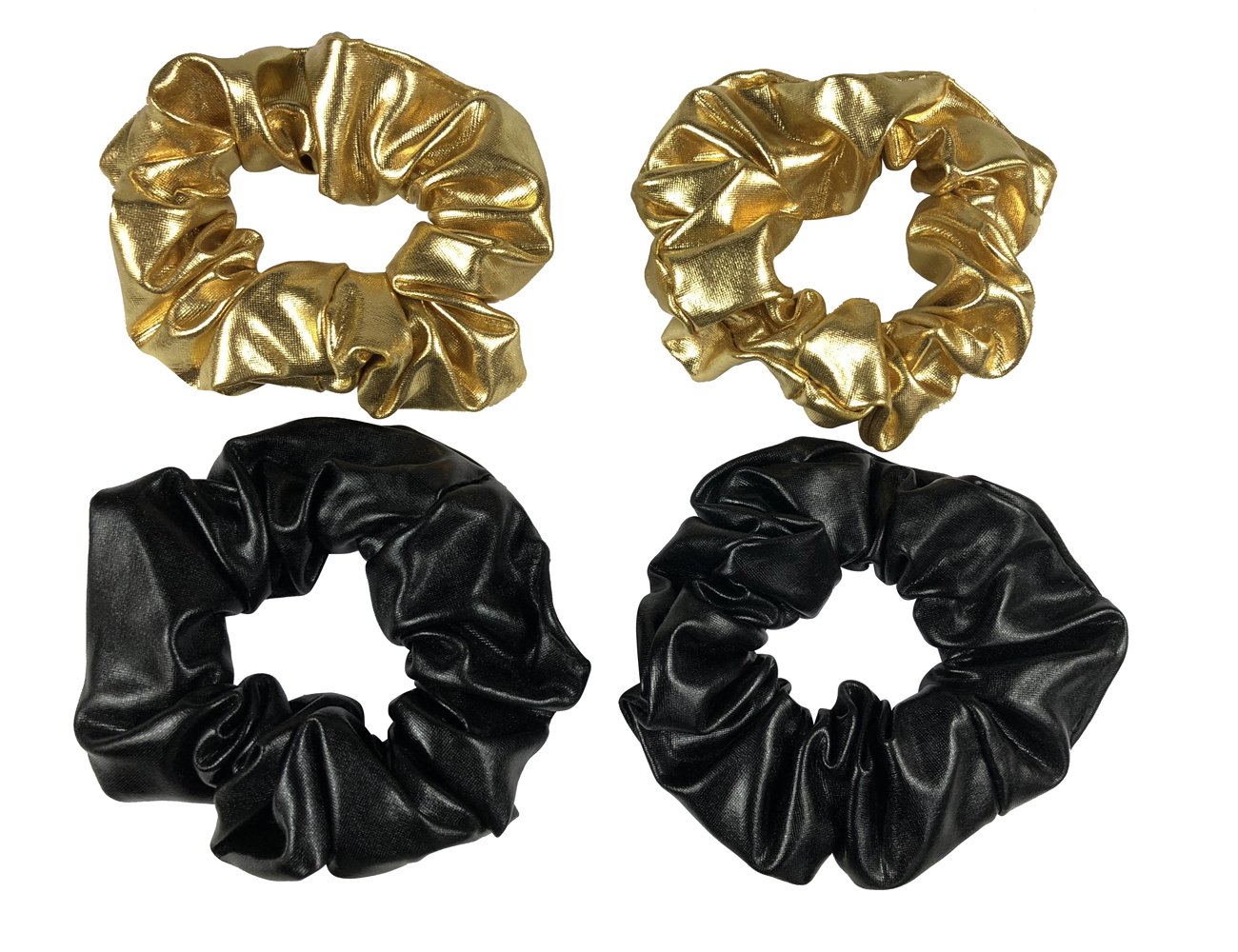 HOCONO 4 Pack Black and Gold Leather Hair Scrunchies Scrunchy Bobbles Elastic Hair Bands Ties Hair Accessories Wrist Band Cosplay Show for Women Girls
