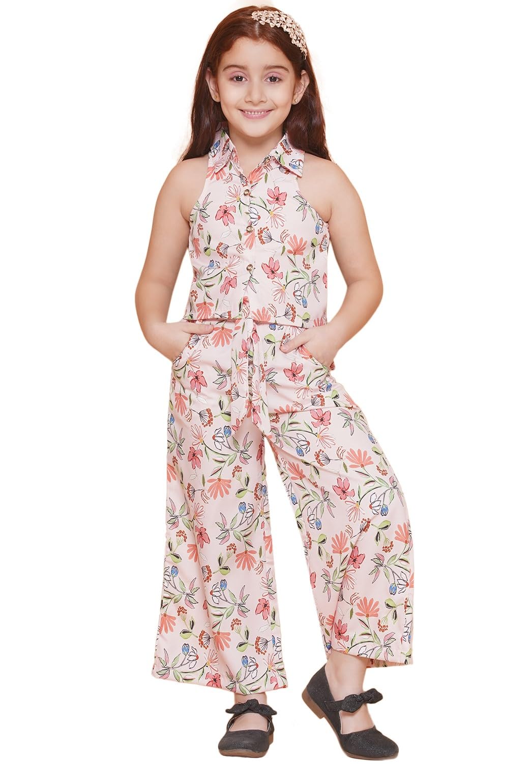 Arshia Fashions Girls Jumpsuit Style Top with Palazzo Set