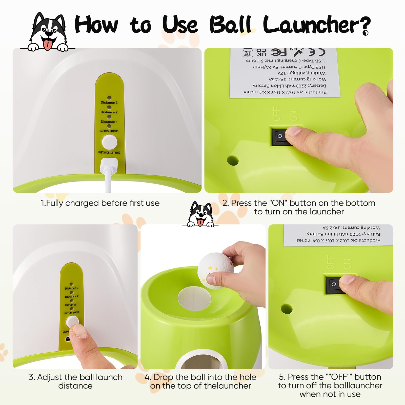 Dispara pelotas para perros, lanza bolas para perros automática, bola interactiva con 6 mini de tenis, lanzador de pelotas de tenis, distancias ajustables 3/6/9 m para pequeñas y medianas