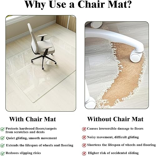 Vista 60 de Koonmi Tapete para silla de vidrio templado para suelos de madera dura y alfombras, 30 x 48 pulgadas, color gris, protector de piso de oficina