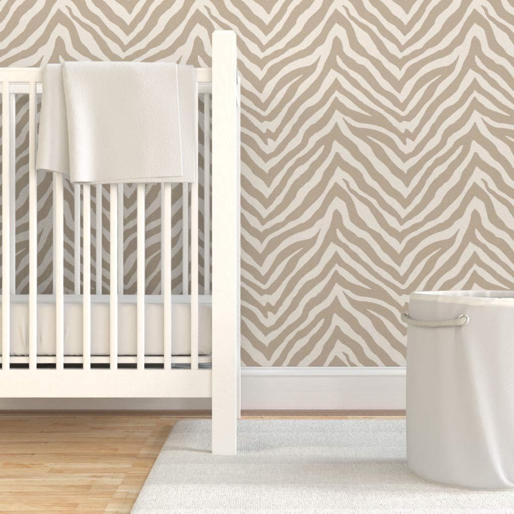 Removable Wallpaper 12ft x 2ft - Neutral Khaki Tan Zebra Animal Print Africa Tiger Large Scale Custom Pre-Pasted Wallpaper by Spoonflower