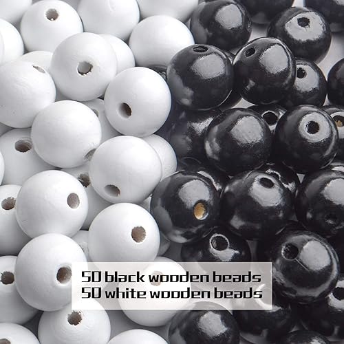 Vista 40 de Aylifu Cuentas de madera blancas, 100 cuentas de madera redondas de 0.787 pulgadas (0.787 in), cuentas espaciadoras sueltas con agujero grande