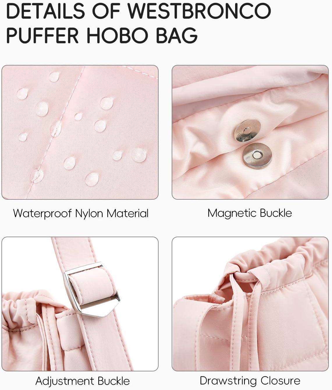 WESTBRONCO Puffer Hobo Bags for Women Puffy Nylon Shoulder Bag, Women's Quilted Handbags with Shoulder Wide Strap - Image 5