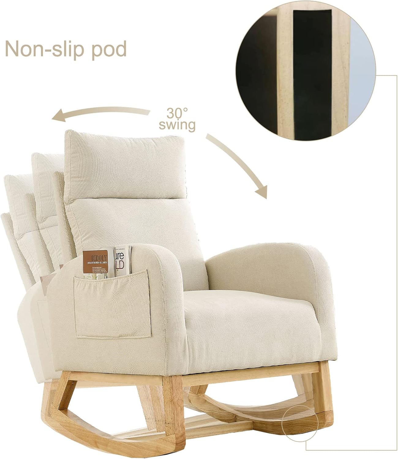 Buy Rocking Chair Nursery,Modern Comfy Armchair with Side Pocket,Mid