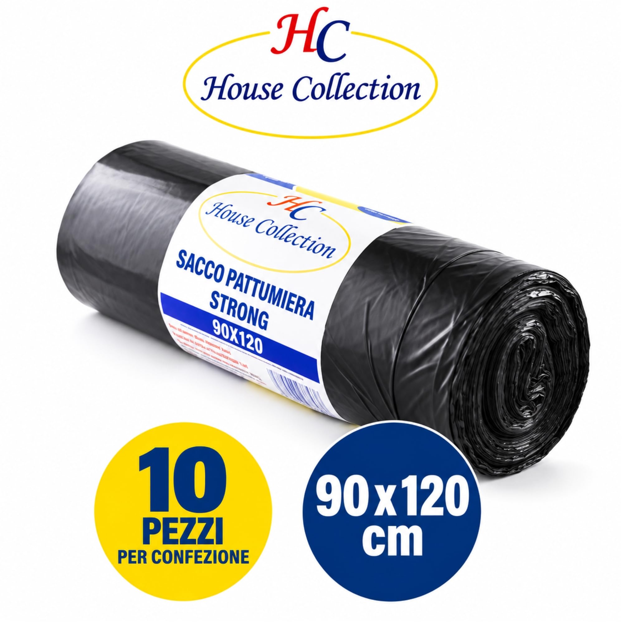 HOUSE COLLECTION 24 ROTOLI DA 10 SACCHI CIASCUNO PER PATTUMIERA DIFFERENZIATA, EXTRA RESISTENTI COLORE NERO 90X120cm, NUMERO TOTALE 240 SACCHETTI (HSC1242)
