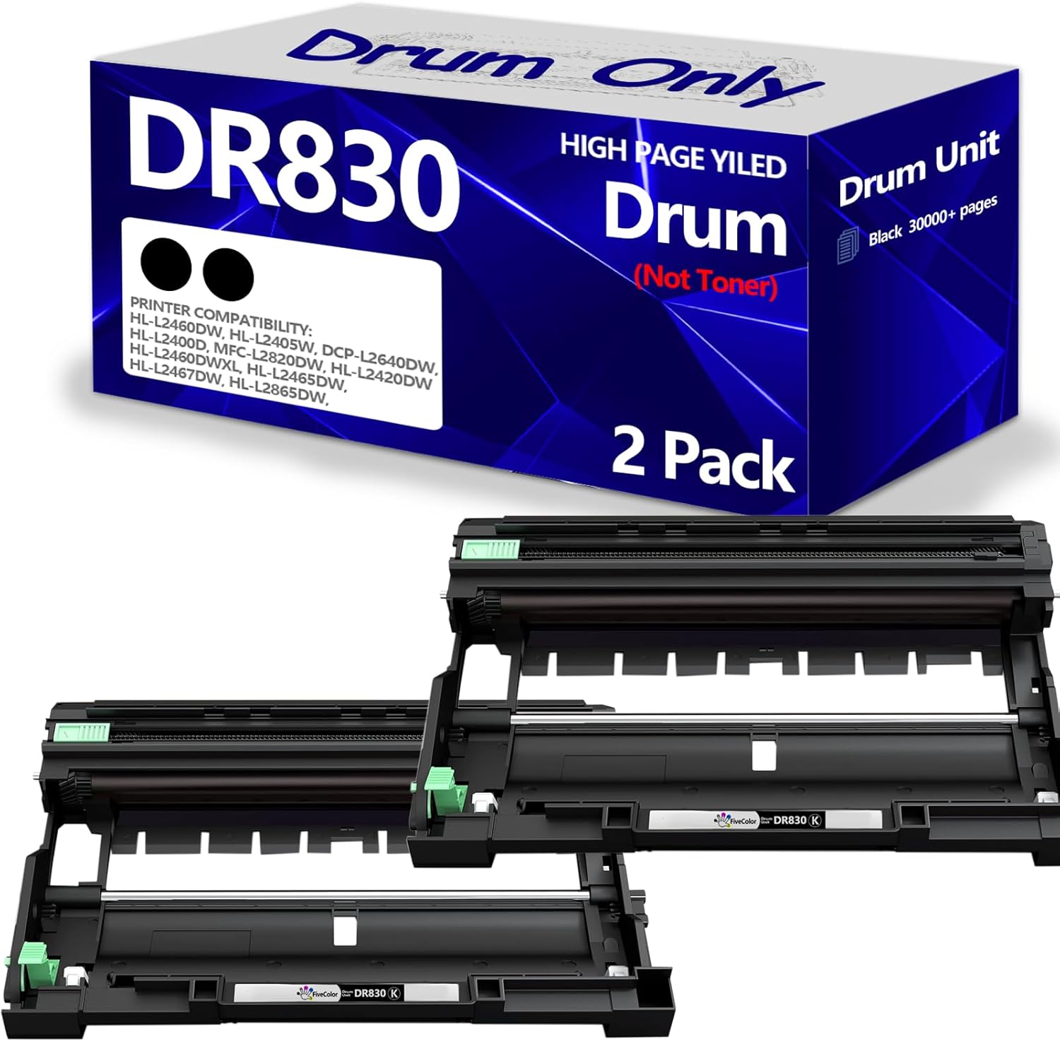 Compatible DR830 Drum Unit 2 Pack HL-L2460DW Replacement for Brother tn830 DR-830 Drum tn830xl use with DCP-L2640DW HL-L2480DW HL-L2400D HL-L2405W MFC-L2820DW Printer (NOT Toner)