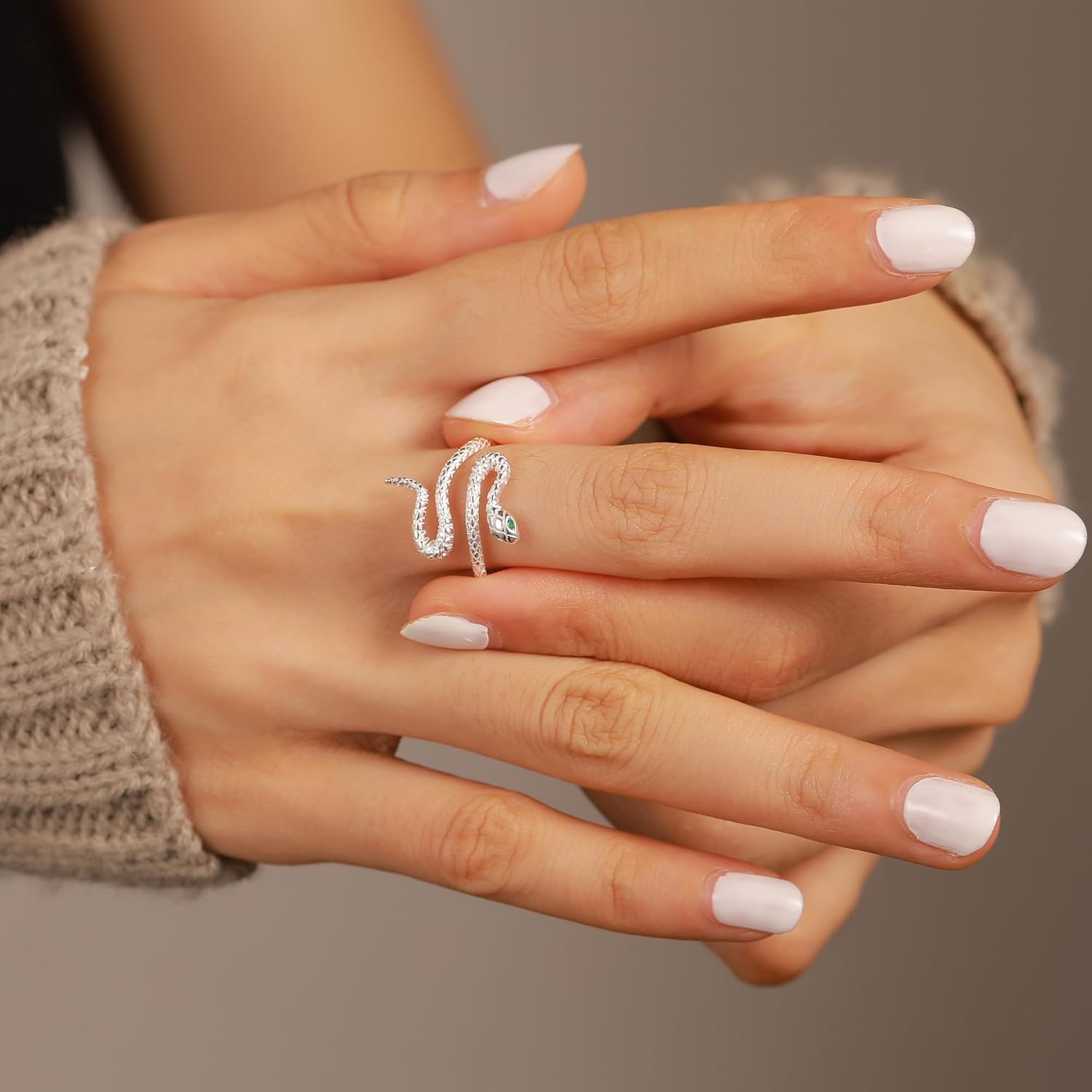 Snake Ring for Women, 925 Sterling Silver Open Adjustable Vintage Snakes Statement Rings for Men, Dainty Green Cubic Zirconia Snake Wrap Animal Ring Jewelry Gift for Birthday Valentine's Day - Image 2