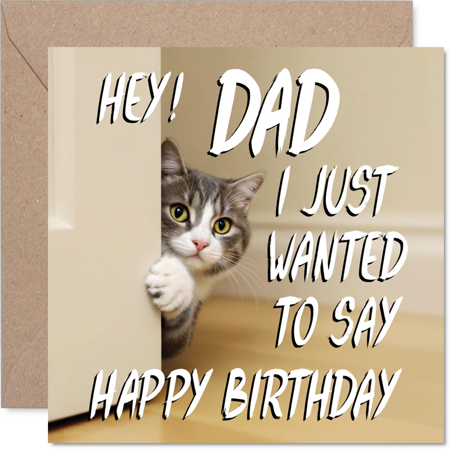 Dad Birthday Card, Cute Cat Peekaboo