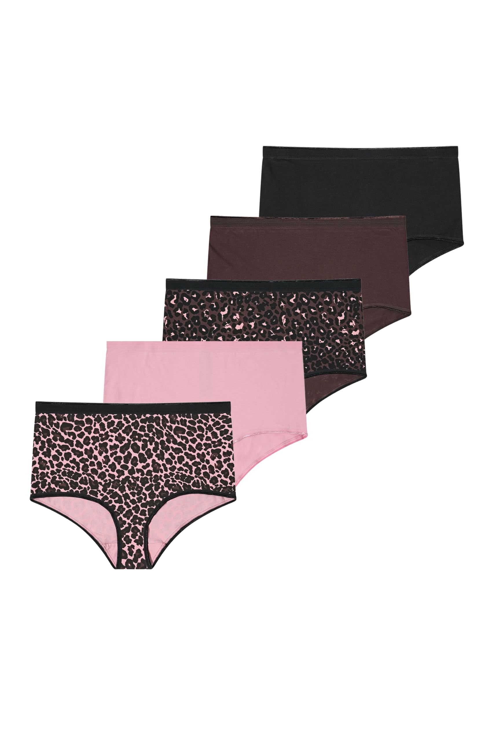 Yourset 5 Pack Curve & Pink Leopard Print Full Briefs - Women's - Plus Size Curve