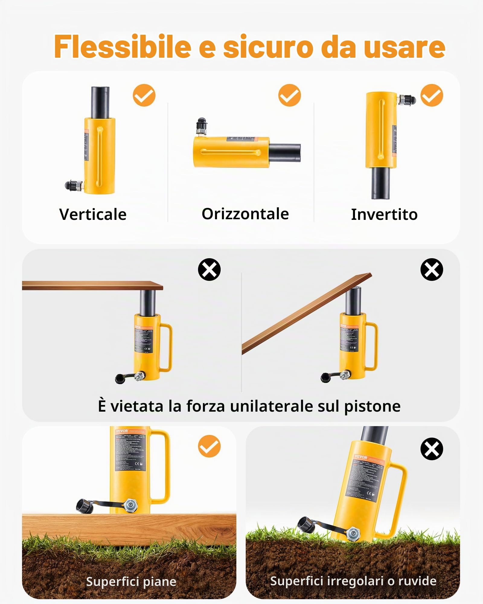 VEVOR Cric a Cilindro Idraulico, Cilindro Idraulico a Ram Solido da 20 Tonnellate, Cilindri di Sollevamento Idraulici a Cric Solido Portatile con Attacco Rapido